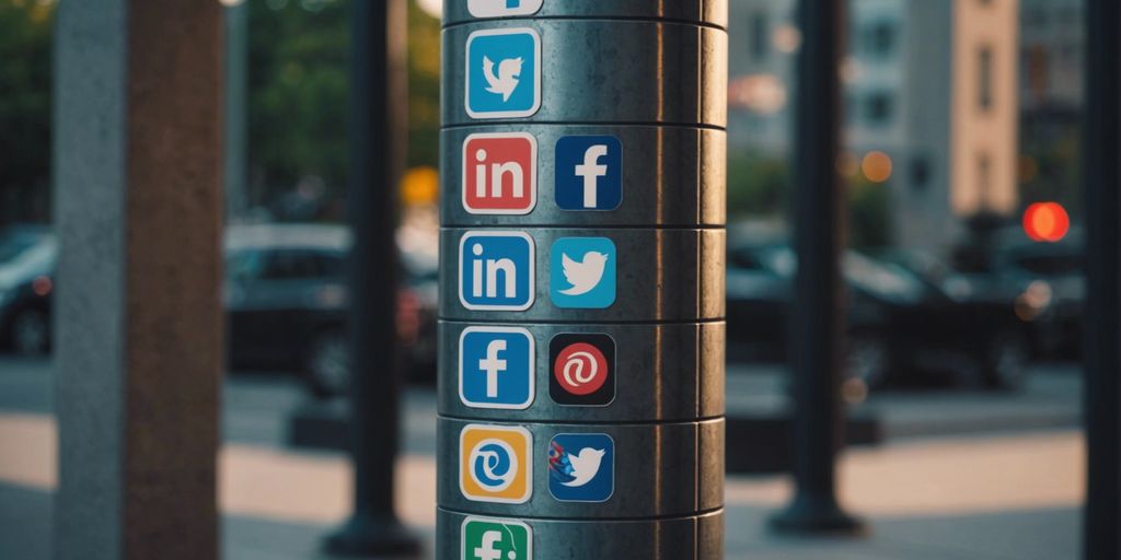 Sturdy pillar surrounded by social media icons representing strong content pillars for effective social media planning.