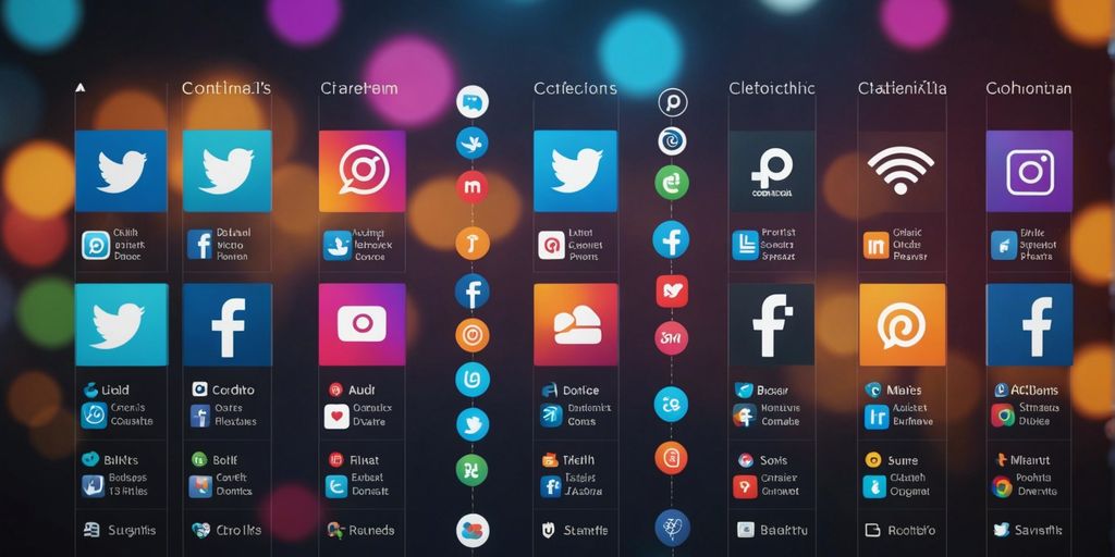 Diagram showing content pillars for social media with icons for various platforms and content types.