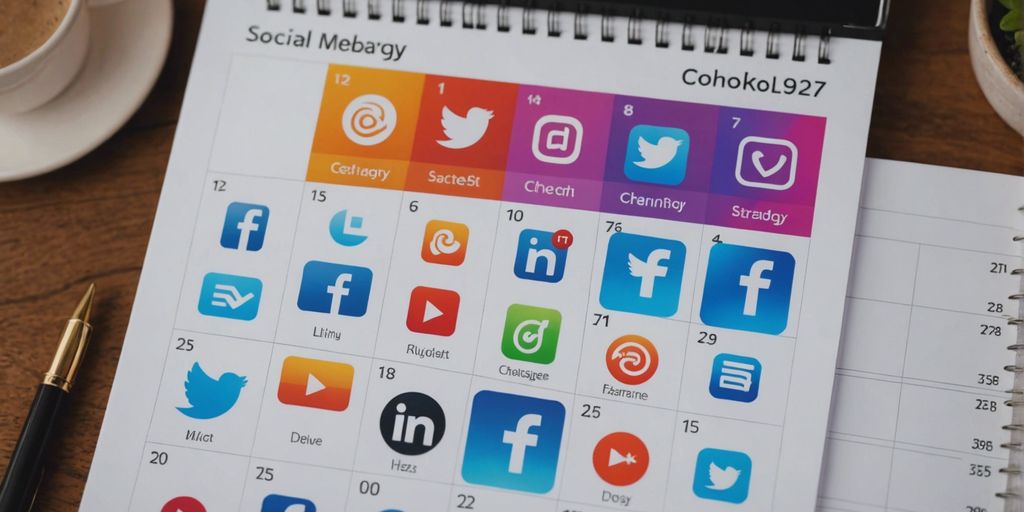 Thumbnail image with social media icons, a calendar, and a checklist symbolizing an effective social media content strategy.